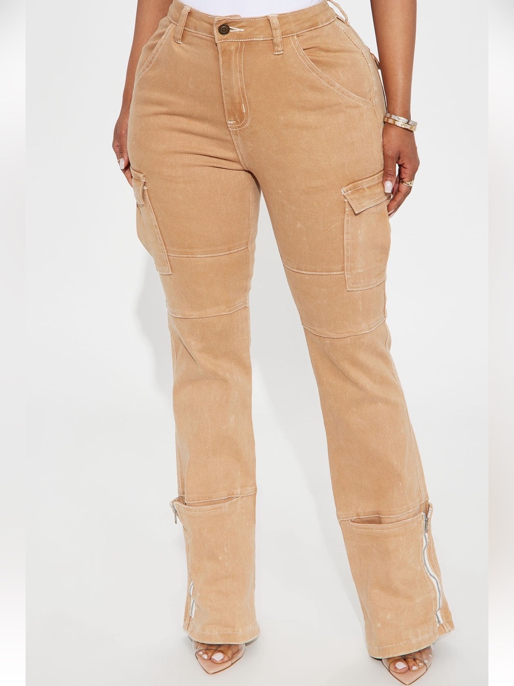 NWT Fashion Nova Tan Alternate Universe Stretch Cargo Jeans - Picture 6 of 13